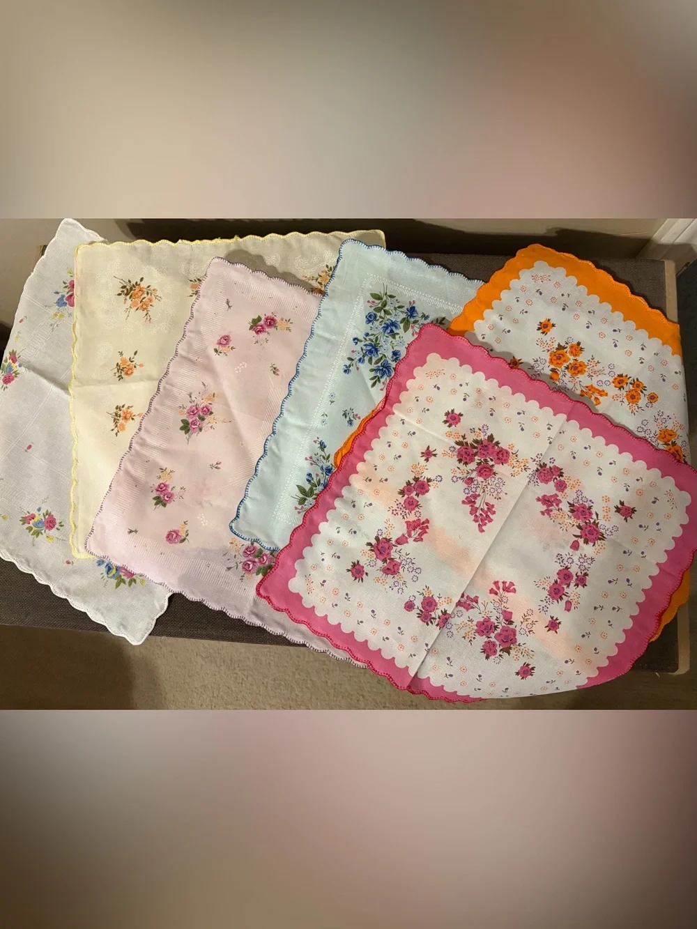 Vintage Floral Scalloped Handkerchiefs 2 for $8